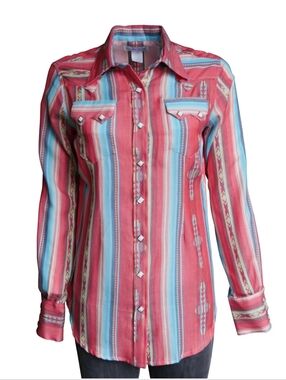 Rockmount Ranch Wear Serape Western Snap Button Down Shirt Women's Small Coral